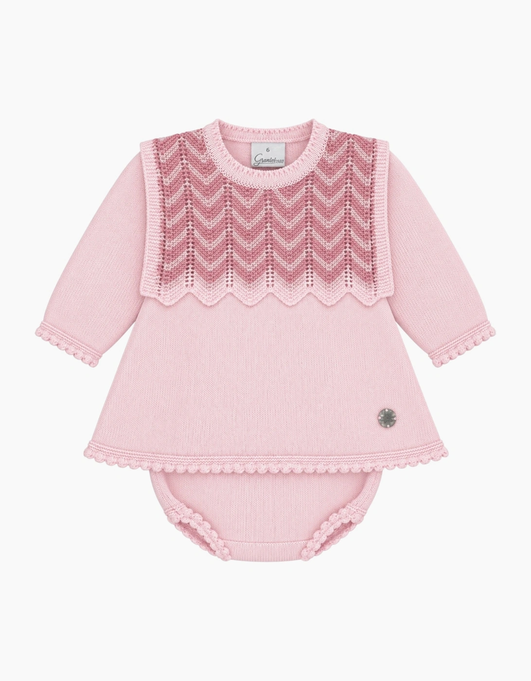 Girls Pale Pink Knit Zig Zag Dress Set