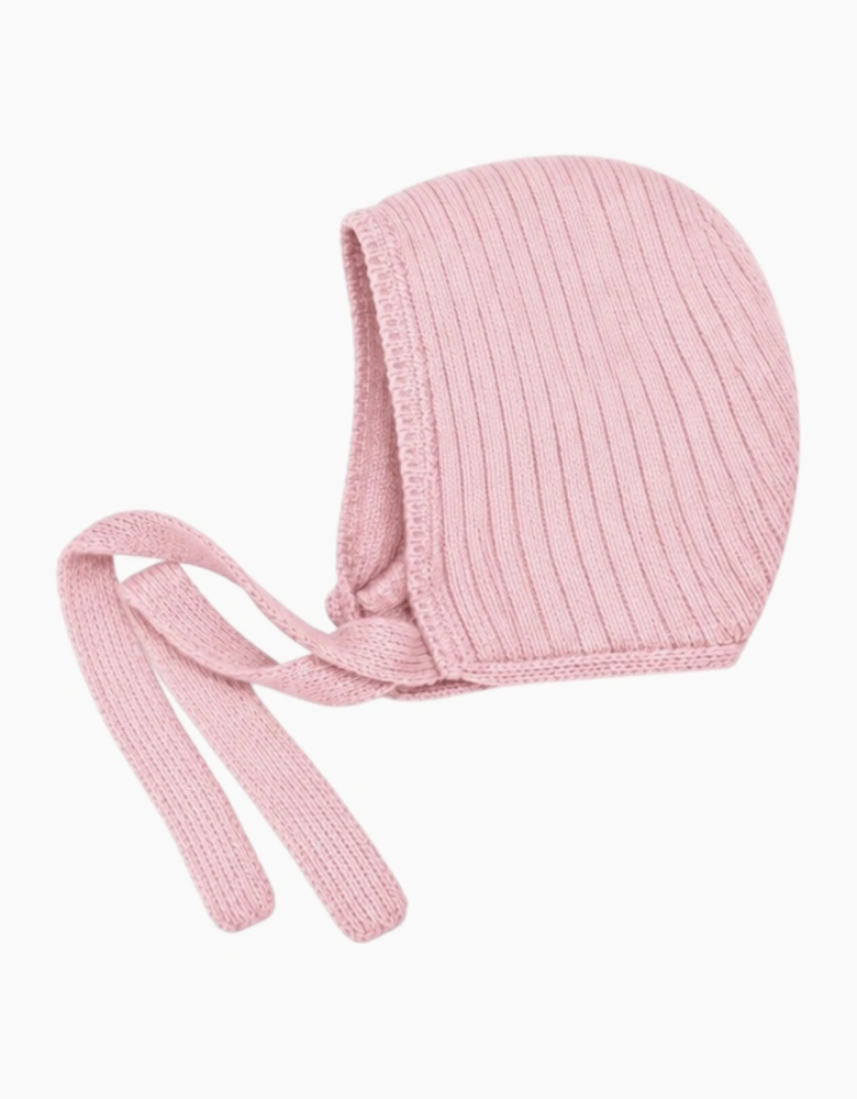 Girls Pale Pink Knit Tie Bonnet
