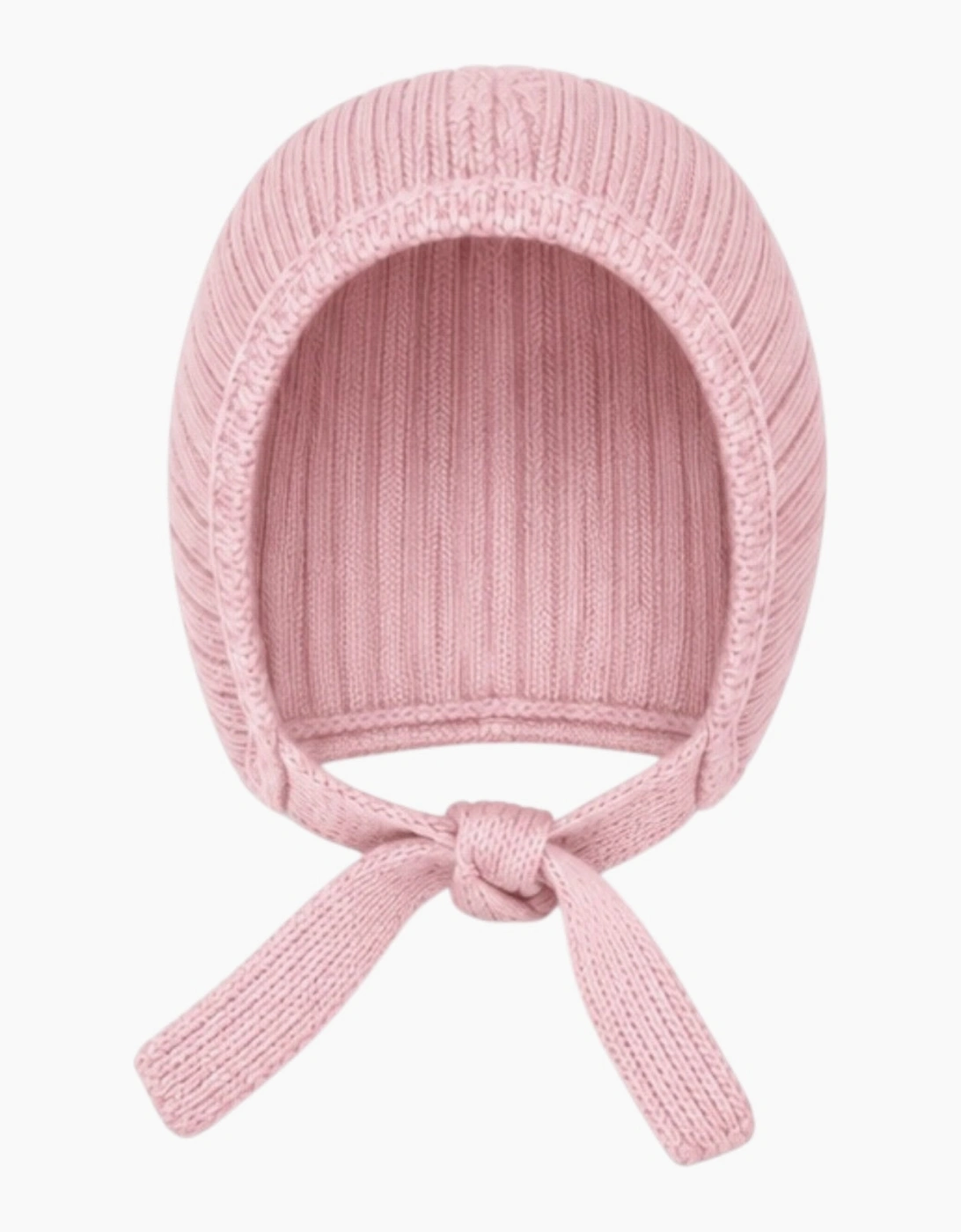 Girls Pale Pink Knit Tie Bonnet
