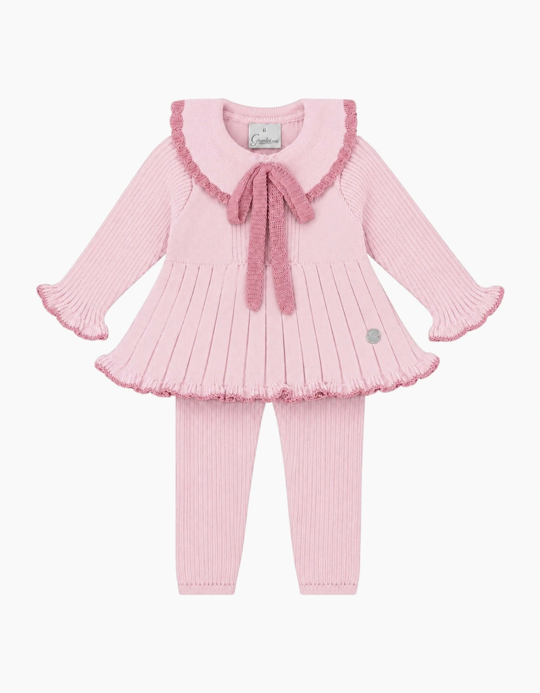 Girls Pale Pink Knit Ribbed Trouser Set