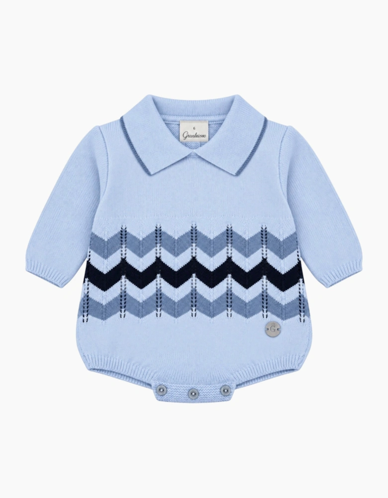 Boys Pale Blue Knit Zig Zag Romper