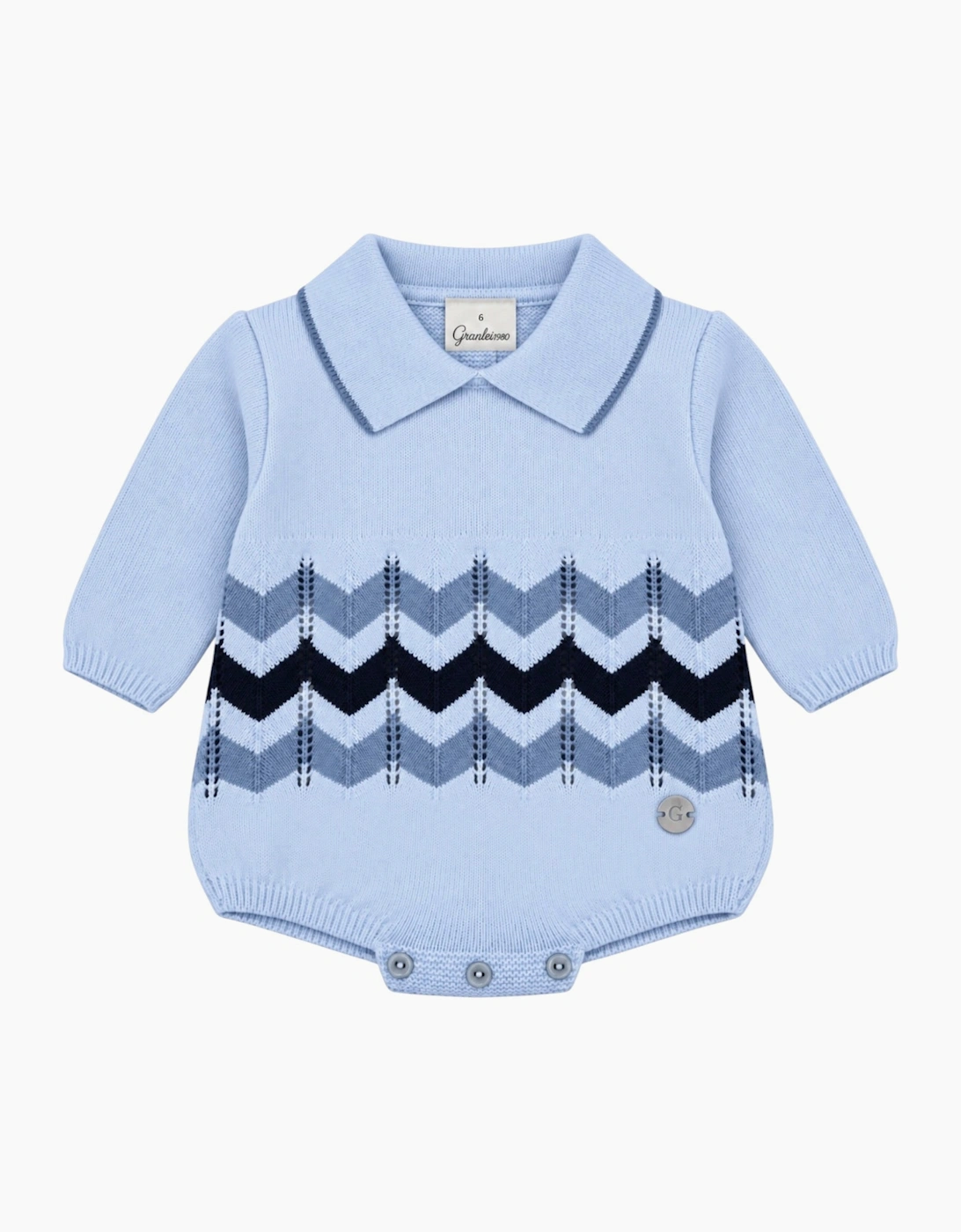 Boys Pale Blue Knit Zig Zag Romper
