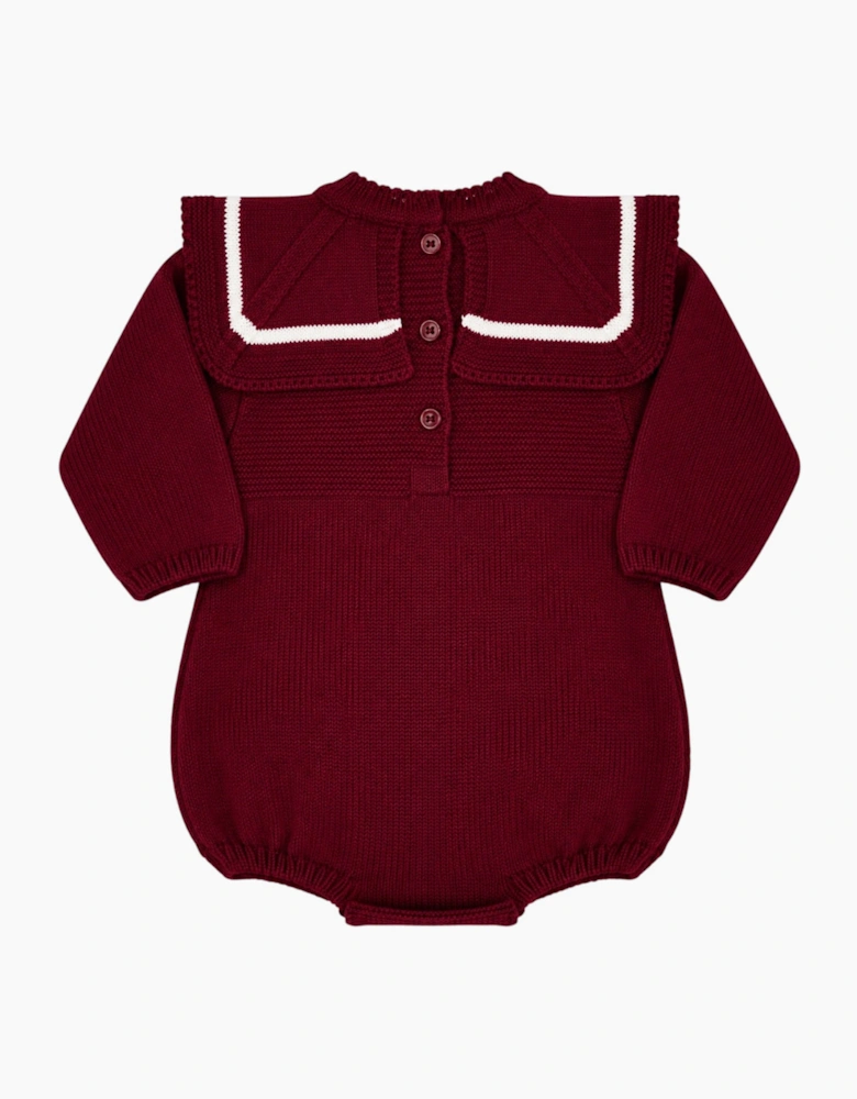 Boys Burgundy Knit Collared Romper
