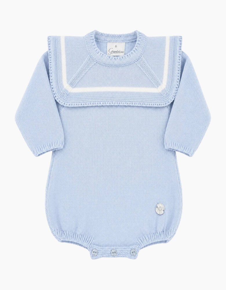 Boys Pale Blue Knit Collared Romper