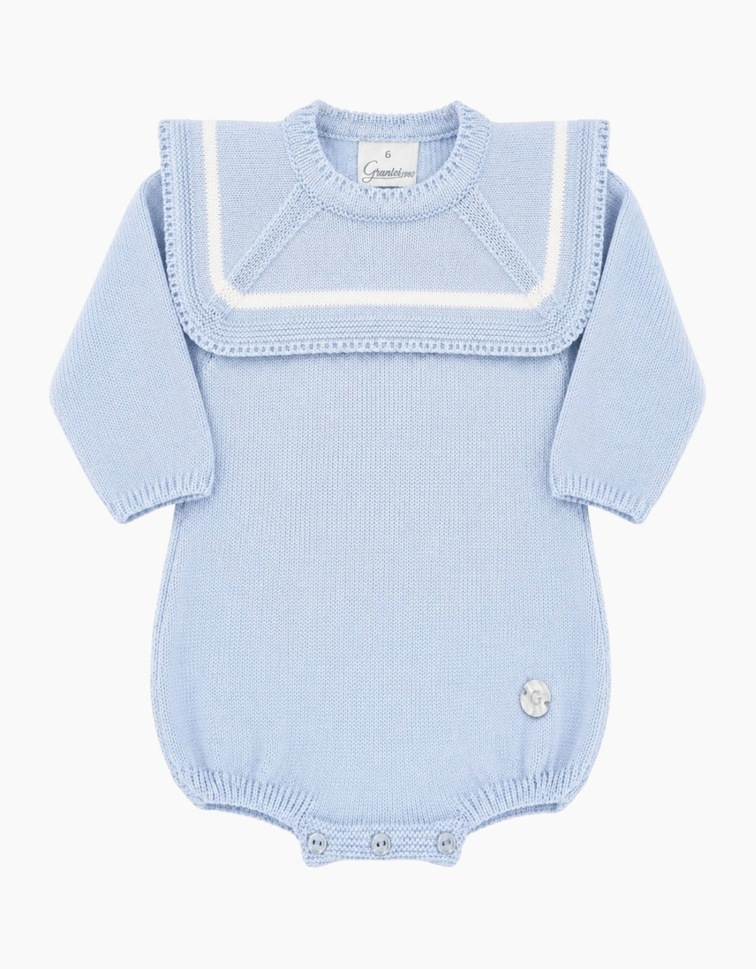 Boys Pale Blue Knit Collared Romper
