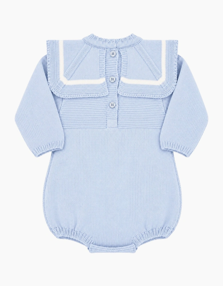 Boys Pale Blue Knit Collared Romper
