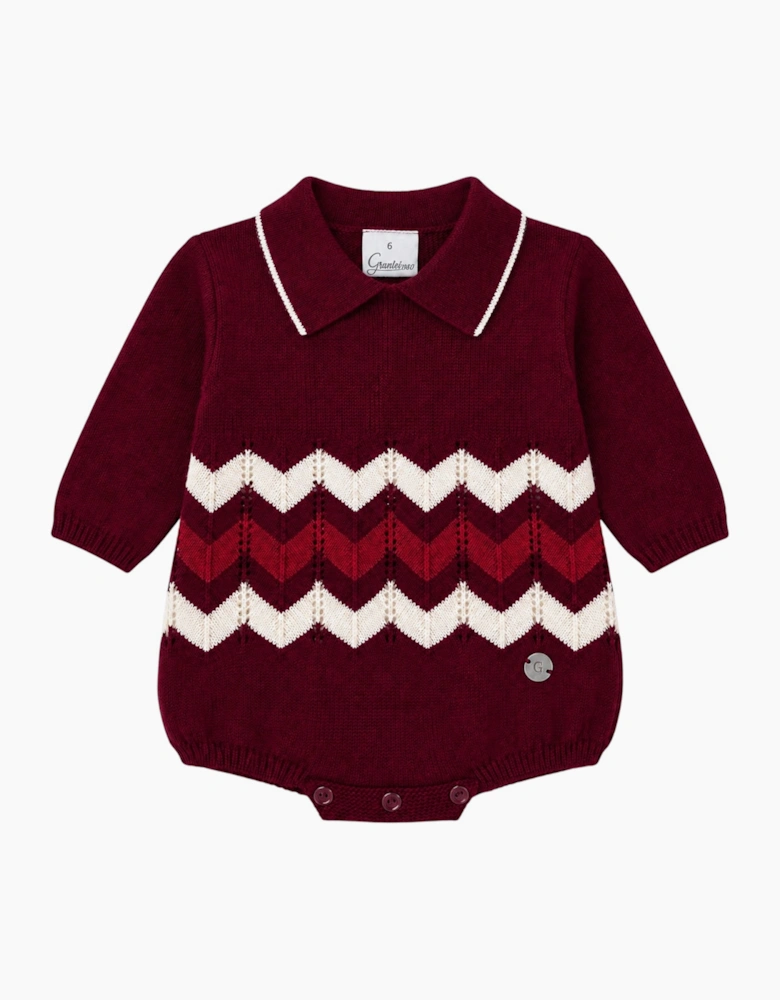 Boys Burgundy Knit Zig Zag Romper
