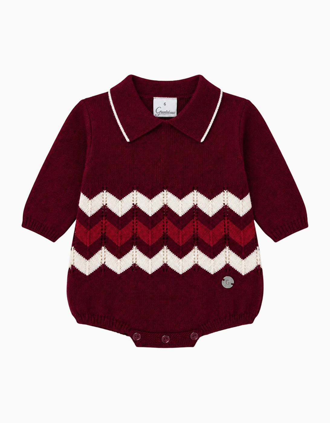 Boys Burgundy Knit Zig Zag Romper