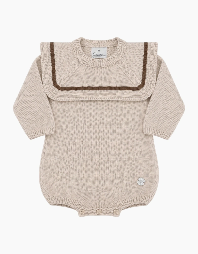 Boys Sand Knit Collared Romper