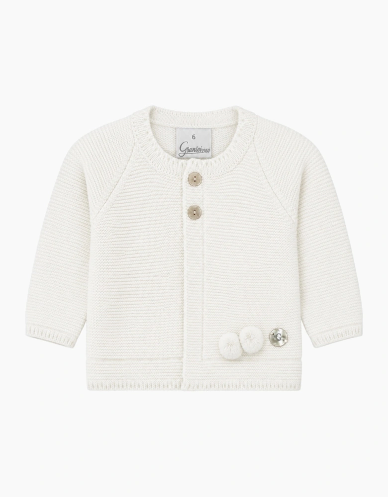White Knit Pom Pom Cardigan