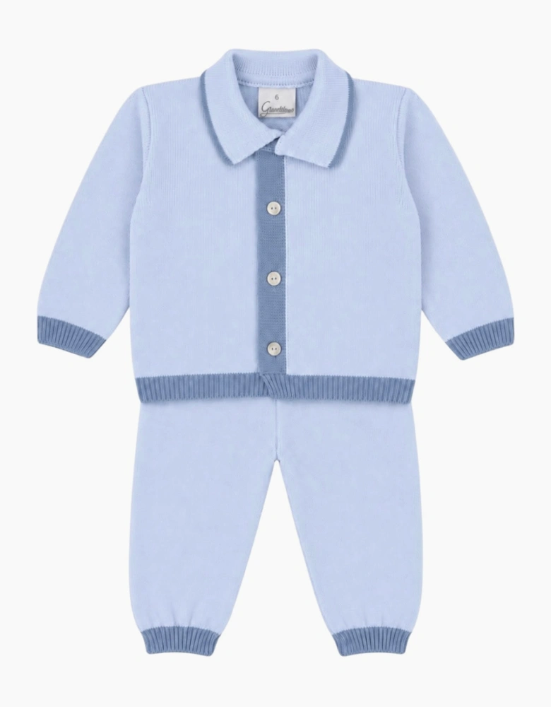 Boys Pale Blue Knit Button Up Trouser Set