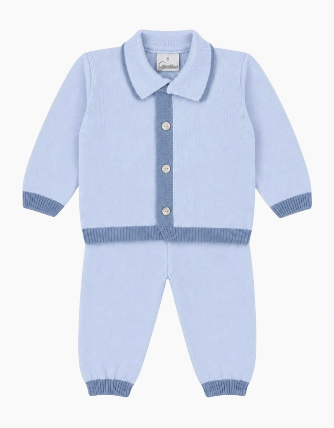 Boys Pale Blue Knit Button Up Trouser Set