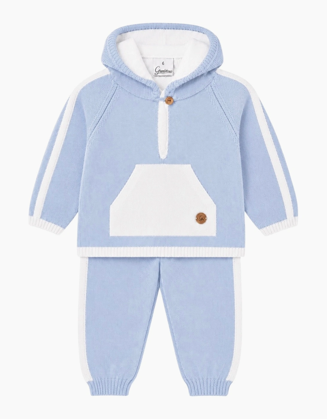 Boys Pale Blue Knit Hooded Tracksuit