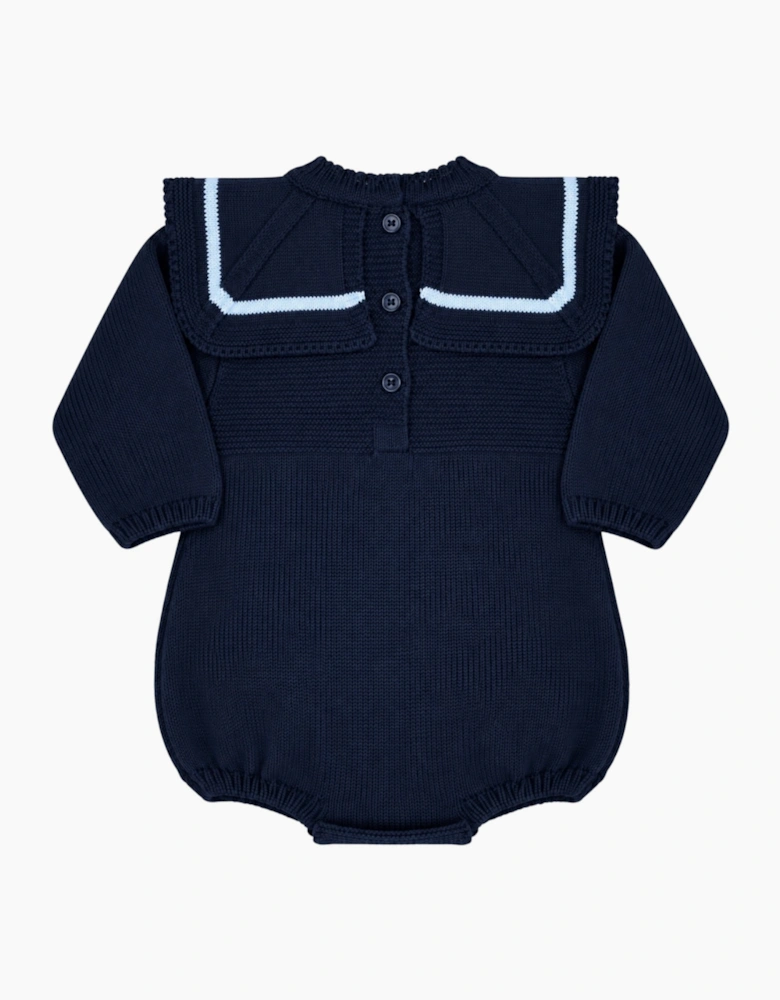 Boys Navy Knit Collared Romper