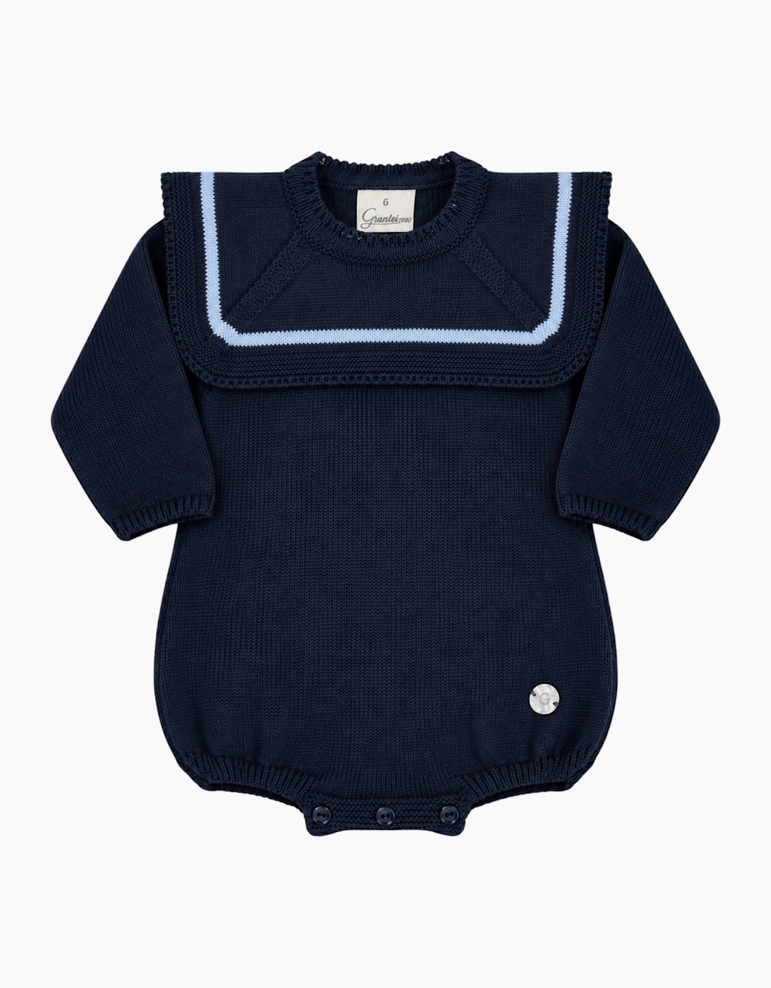 Boys Navy Knit Collared Romper