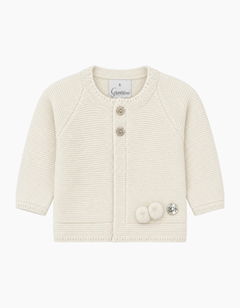 Cream Knit Pom Pom Cardigan