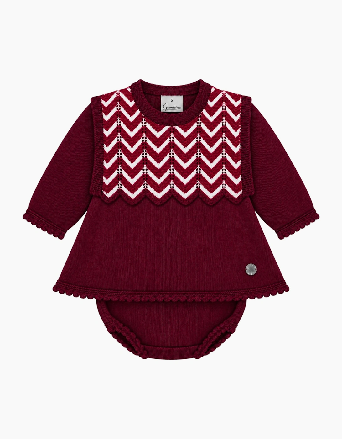 Girls Burgundy Knit Zig Zag Dress Set