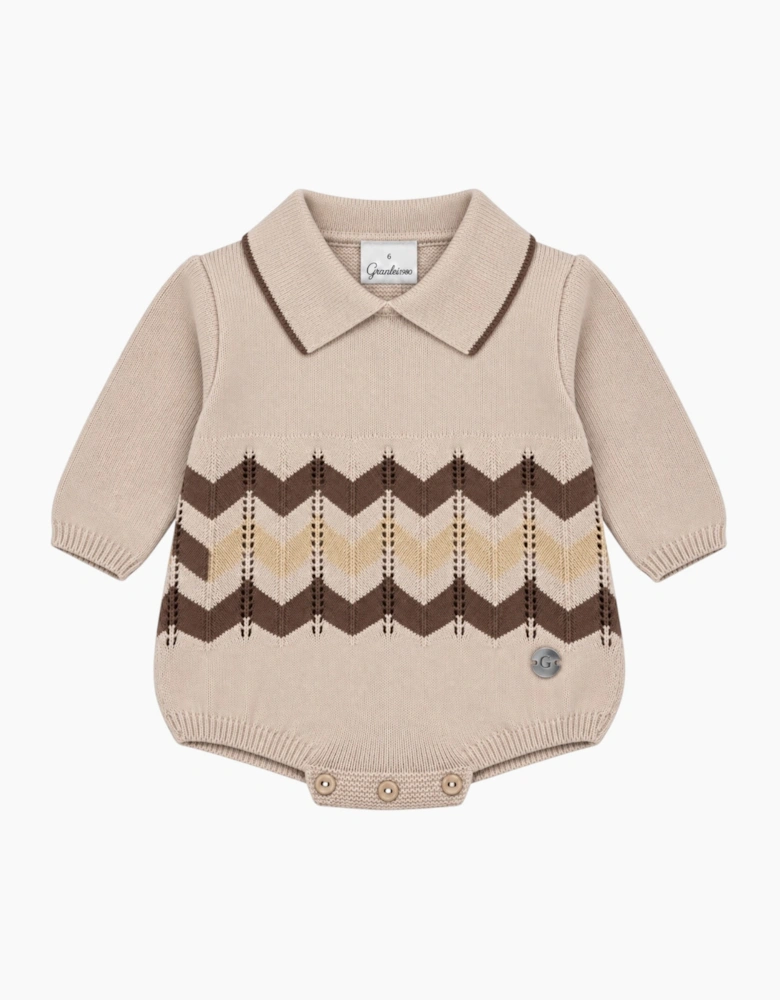 Boys Sand Knit Zig Zag Romper