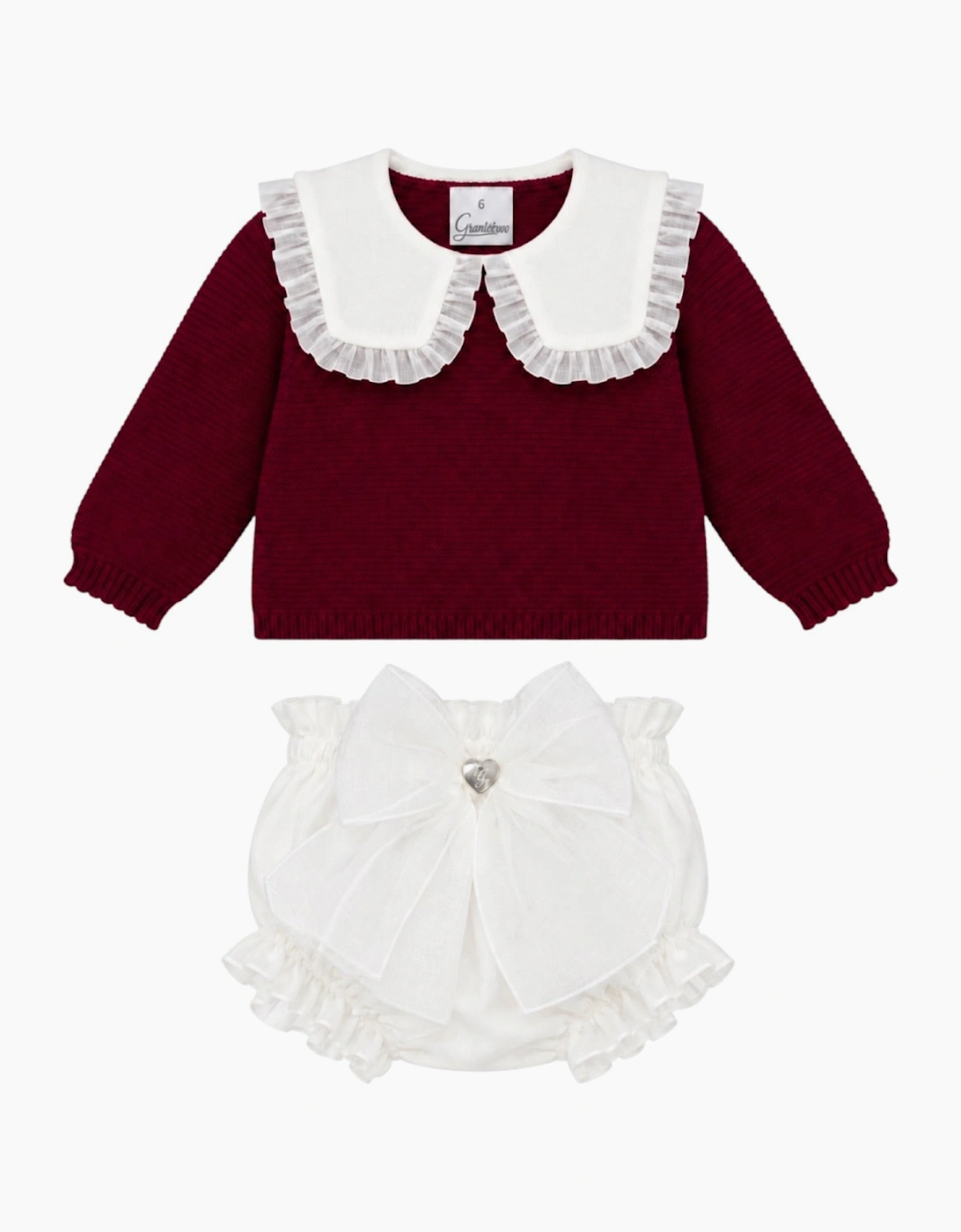Girls Burgundy Knit Organza Jam Pant Set