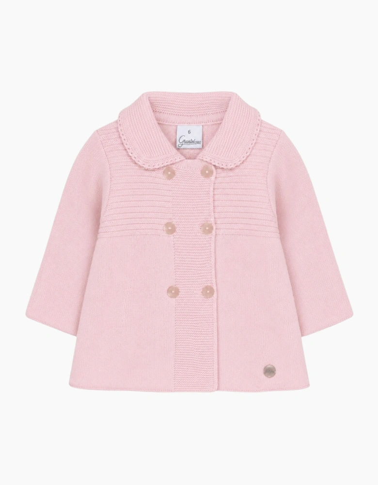 Girls Pale Pink Knit Long Cardigan Coat