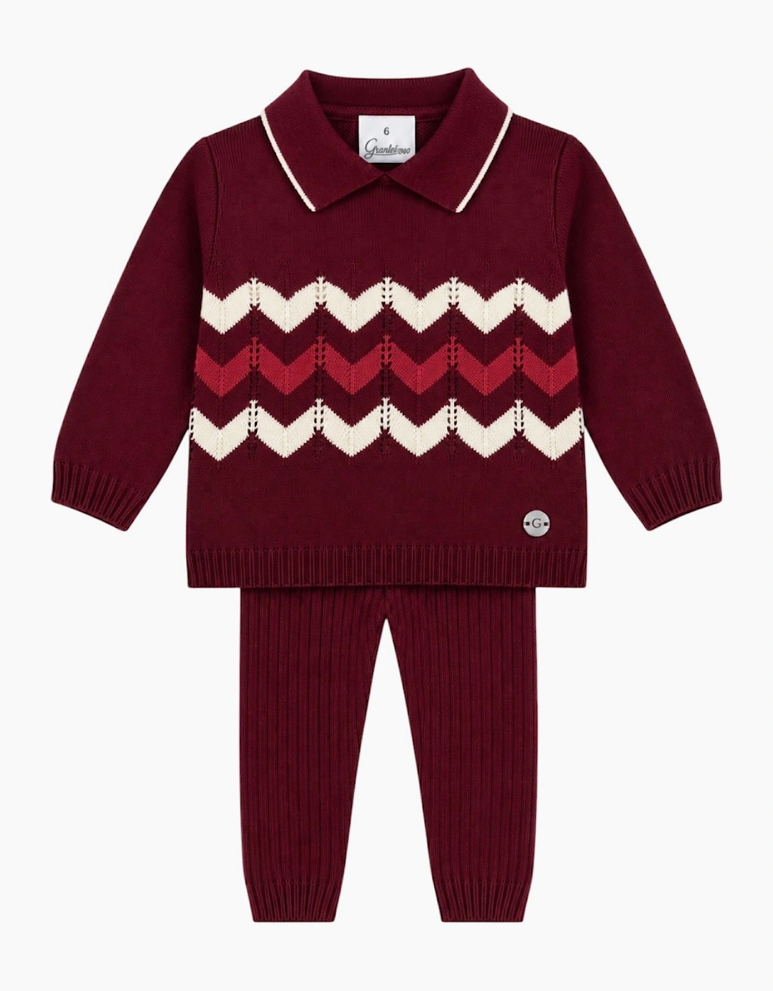 Boys Burgundy Knit Zig Zag Ribbed Trouser Set