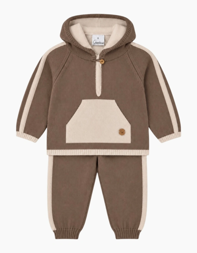 Boys Brown Knit Hooded Tracksuit
