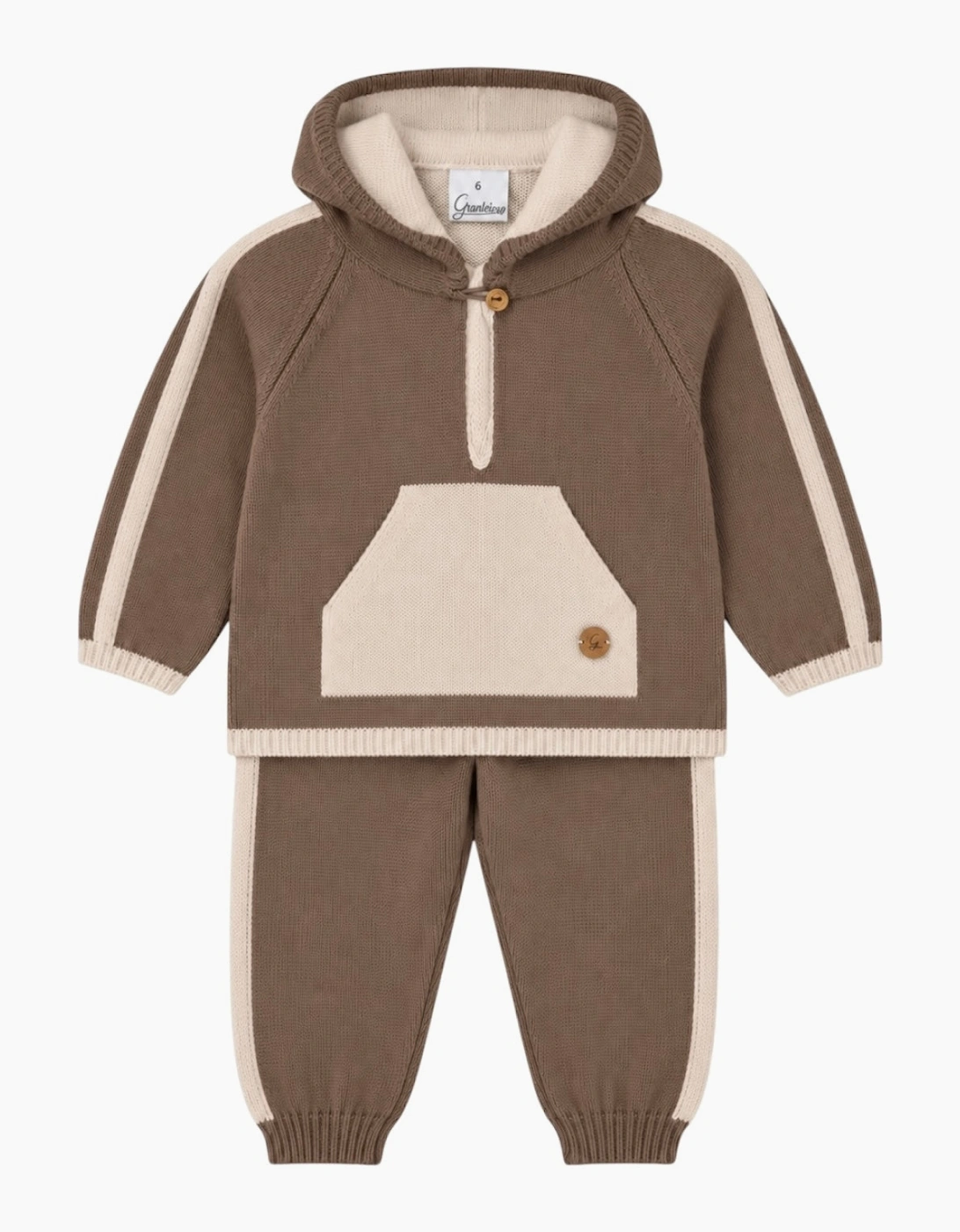 Boys Brown Knit Hooded Tracksuit