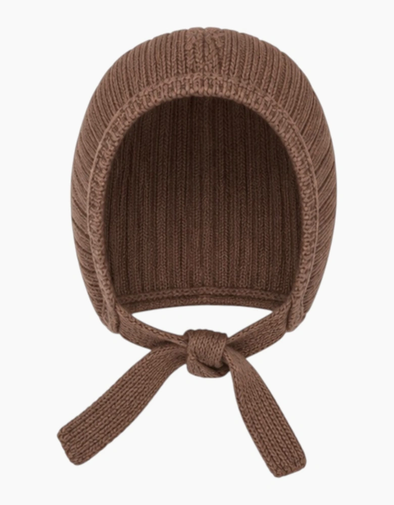 Brown Knit Tie Bonnet