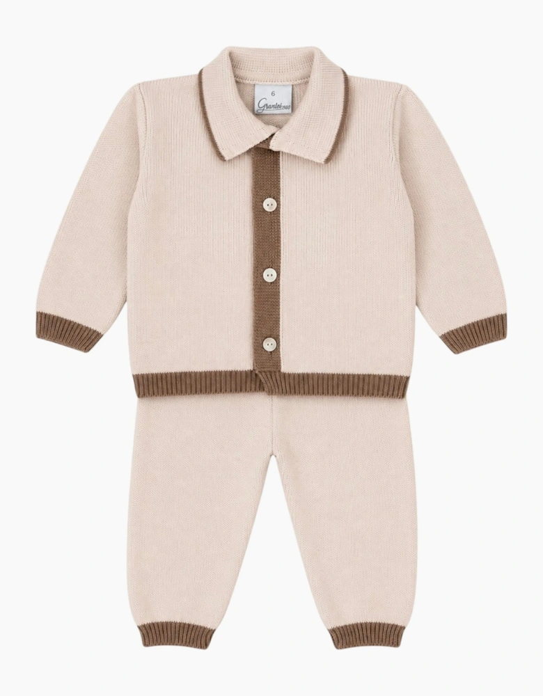 Boys Sand Knit Button Up Trouser Set