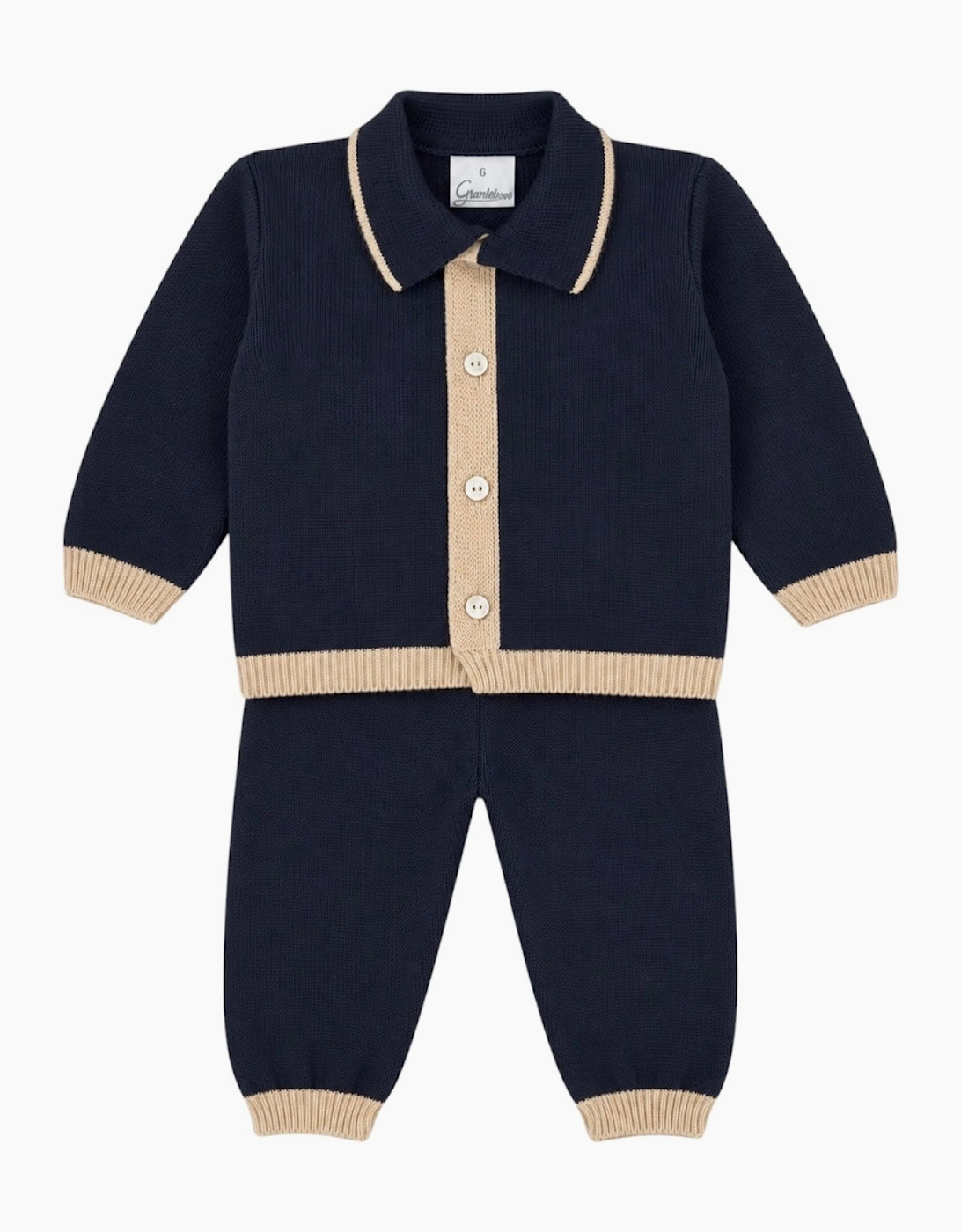 Boys Navy Knit Button Up Trouser Set