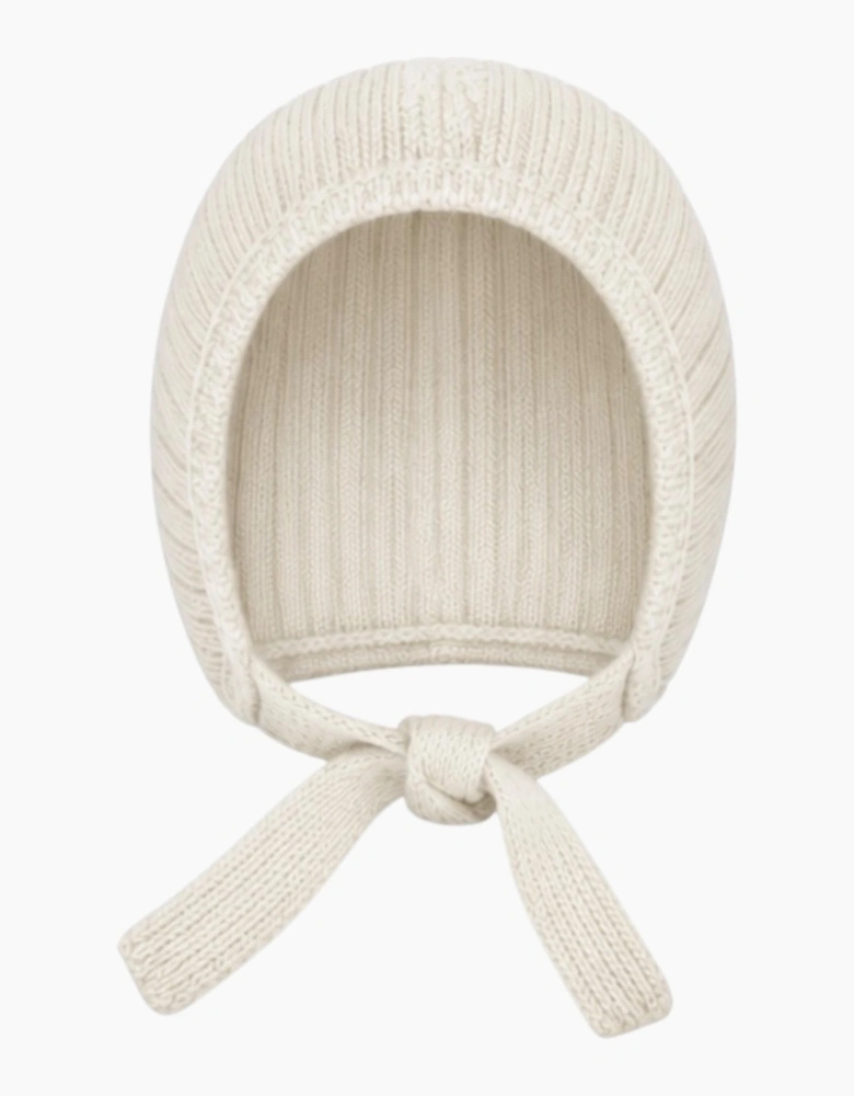 Cream Knit Tie Bonnet