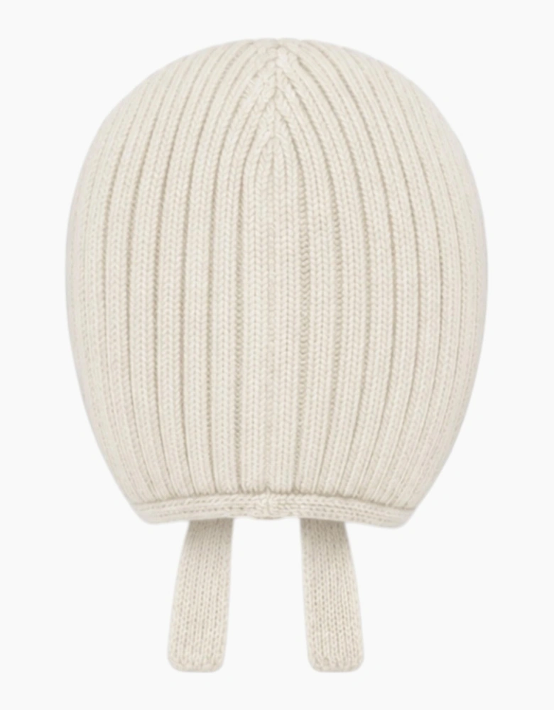 Cream Knit Tie Bonnet