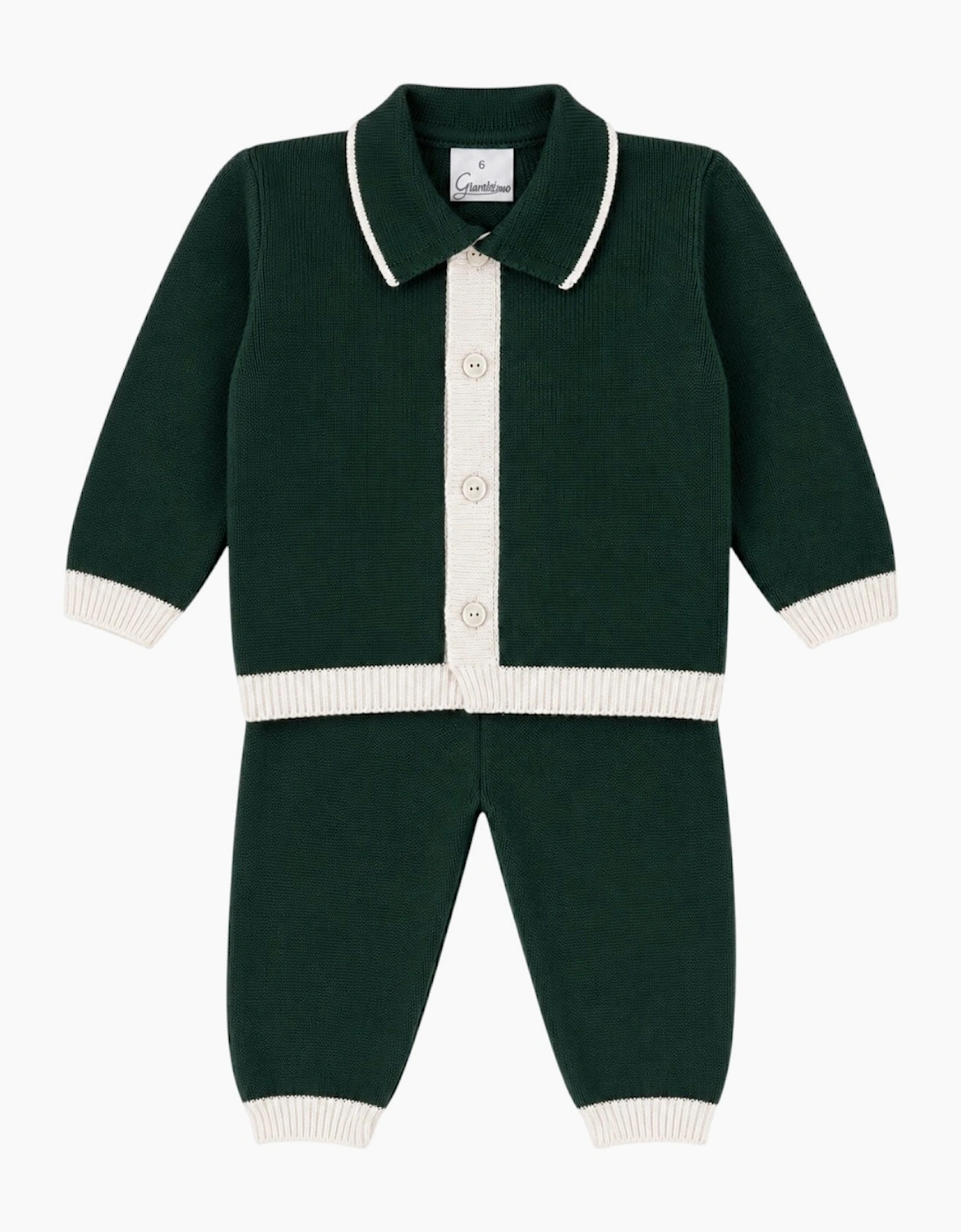 Boys Bottle Green Knit Button Up Trouser Set