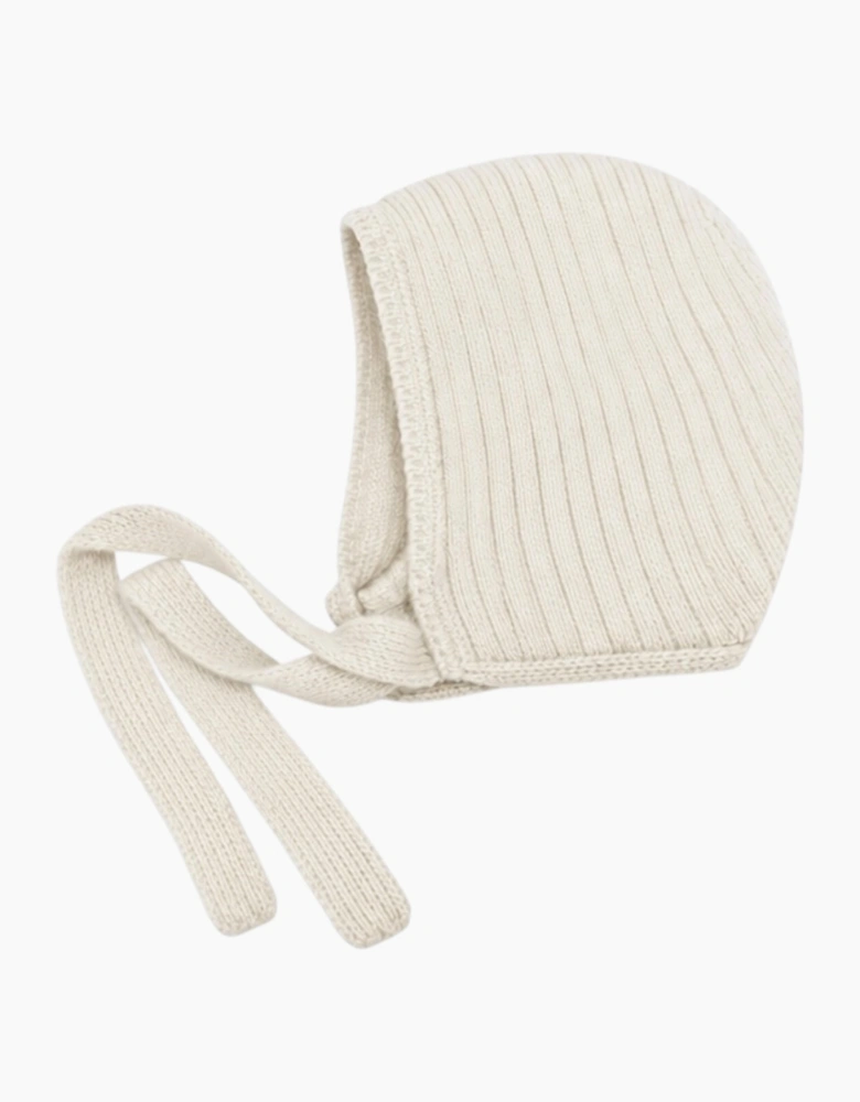 Cream Knit Tie Bonnet