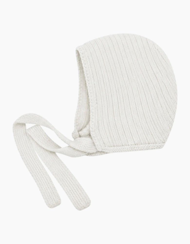 White Knit Tie Bonnet