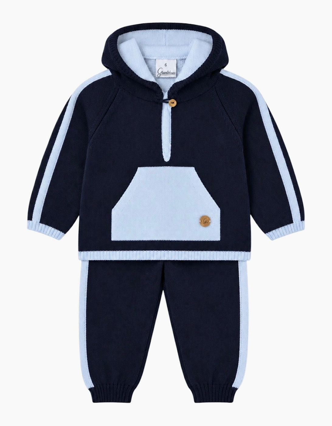 Boys Navy Knit Hooded Tracksuit