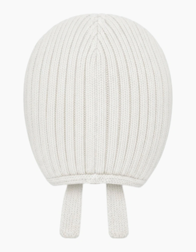 White Knit Tie Bonnet