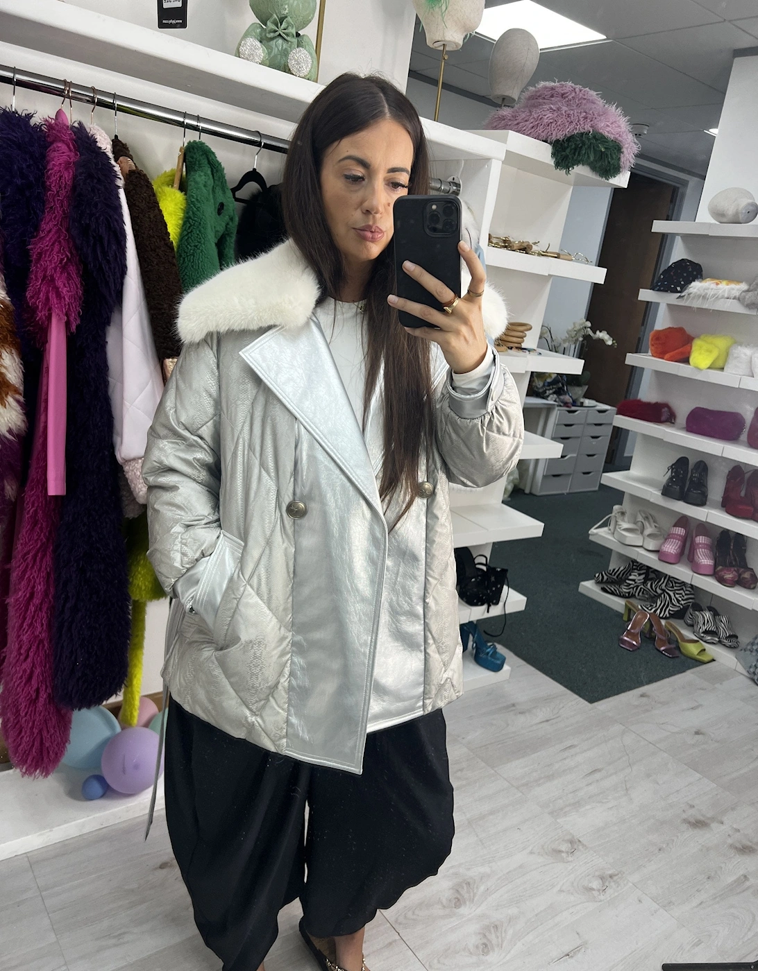 Metallic Eco Faux Leather Puff Coat