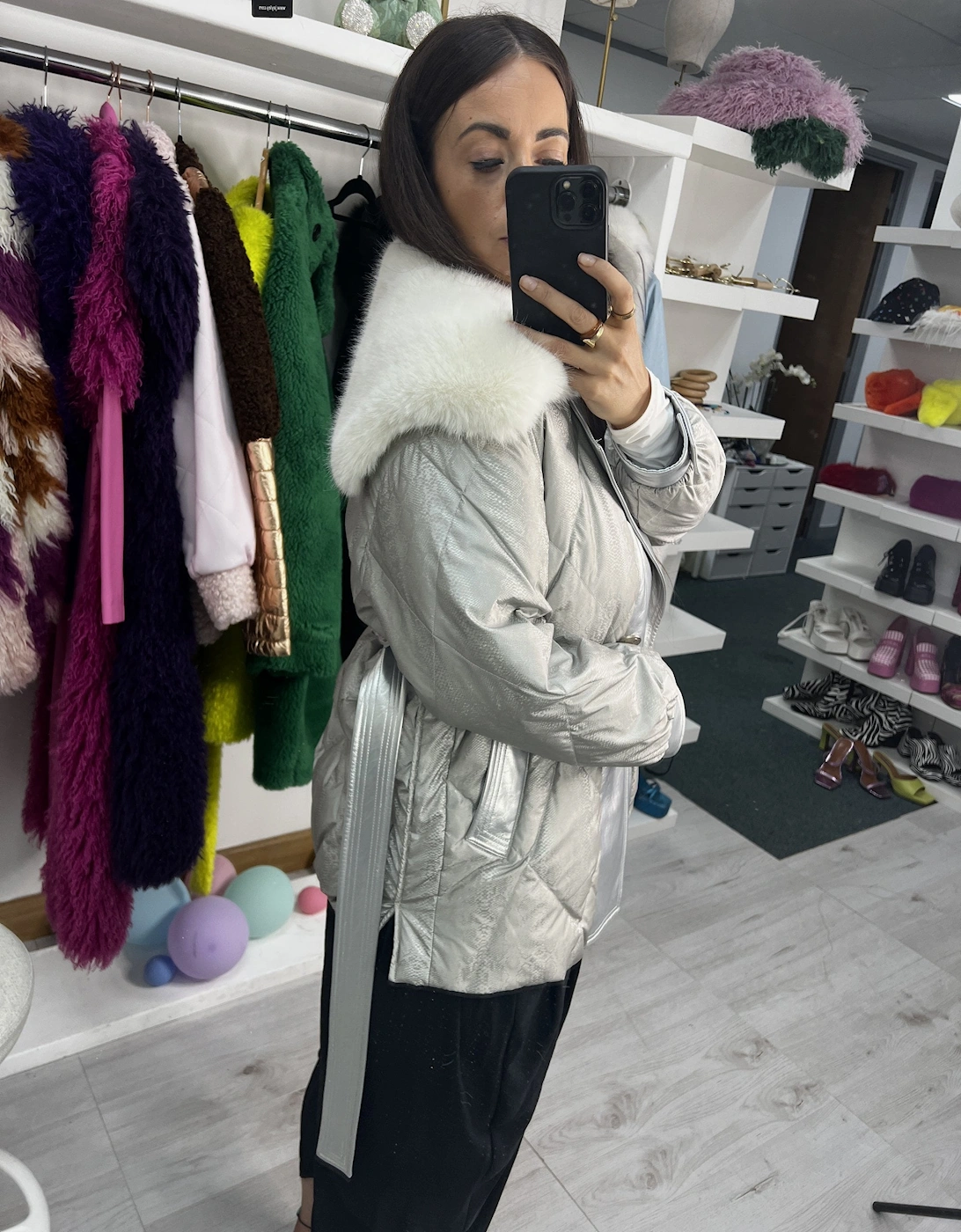 Metallic Eco Faux Leather Puff Coat