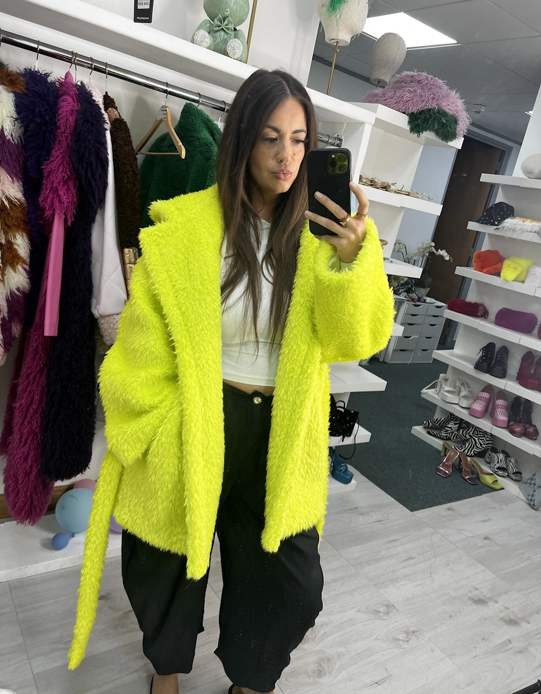 Lime Knitted Bamboo Eco Faux Fur Hooded Coat