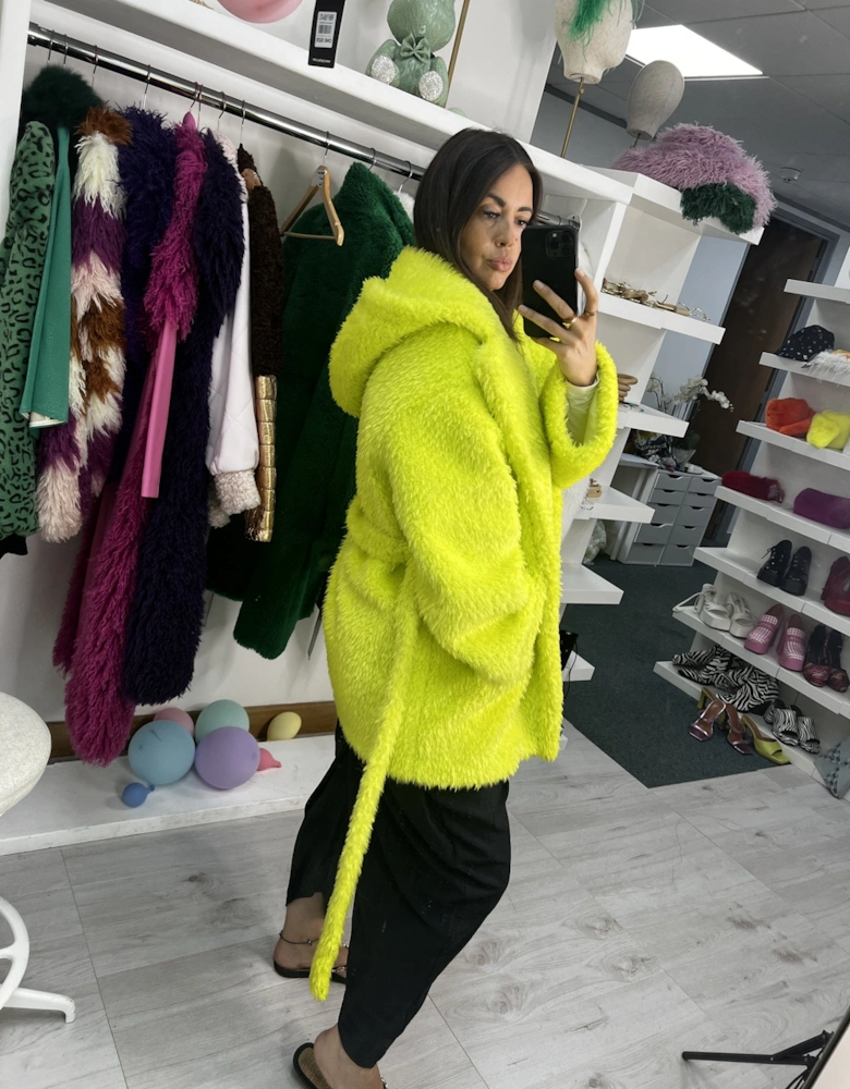 Lime Knitted Bamboo Eco Faux Fur Hooded Coat