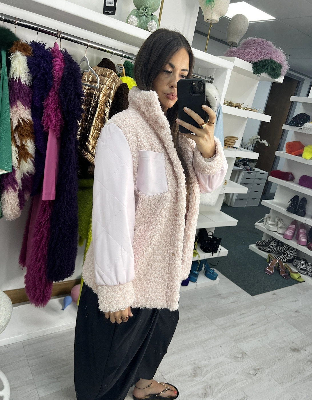 Pink Eco Shearling Mixed Jacket