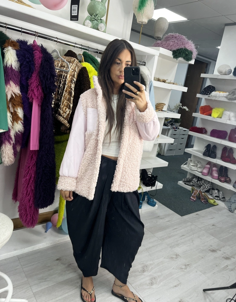 Pink Eco Shearling Mixed Jacket