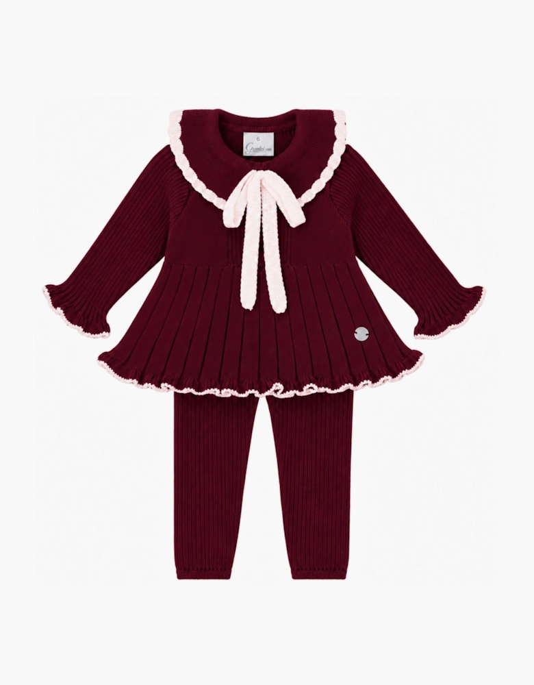 Girls Burgundy Knit Ribbed Trouser Set