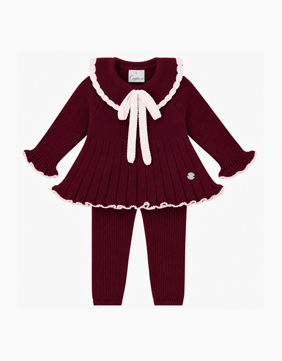 Girls Burgundy Knit Ribbed Trouser Set