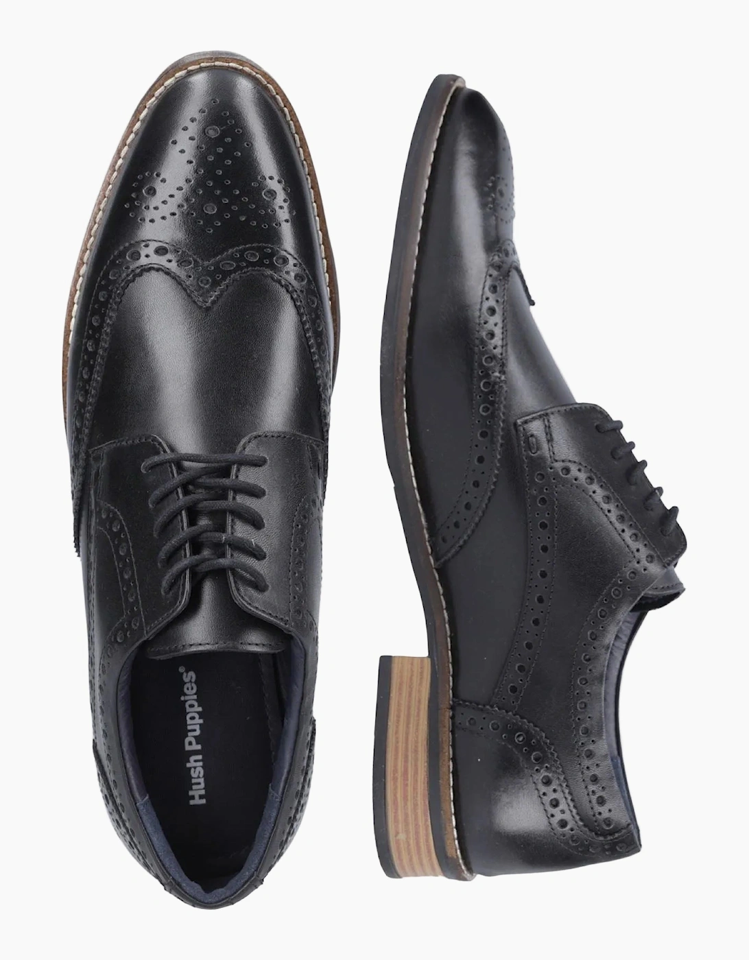 Hush Puppies Dustin Brogue Leather Men's Black Brogues Shoes