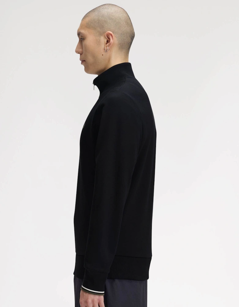 Fred Perry Mens Half Zip Sweatshirt - Black/Ecru/Laurel Wreath Green W54