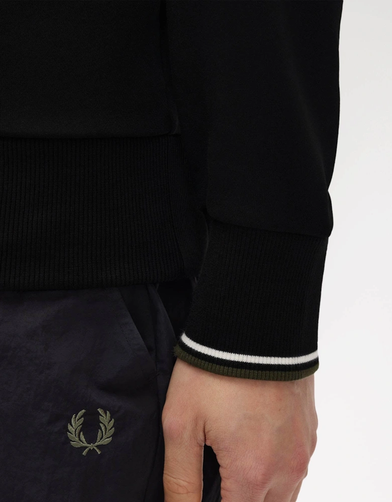 Fred Perry Mens Half Zip Sweatshirt - Black/Ecru/Laurel Wreath Green W54