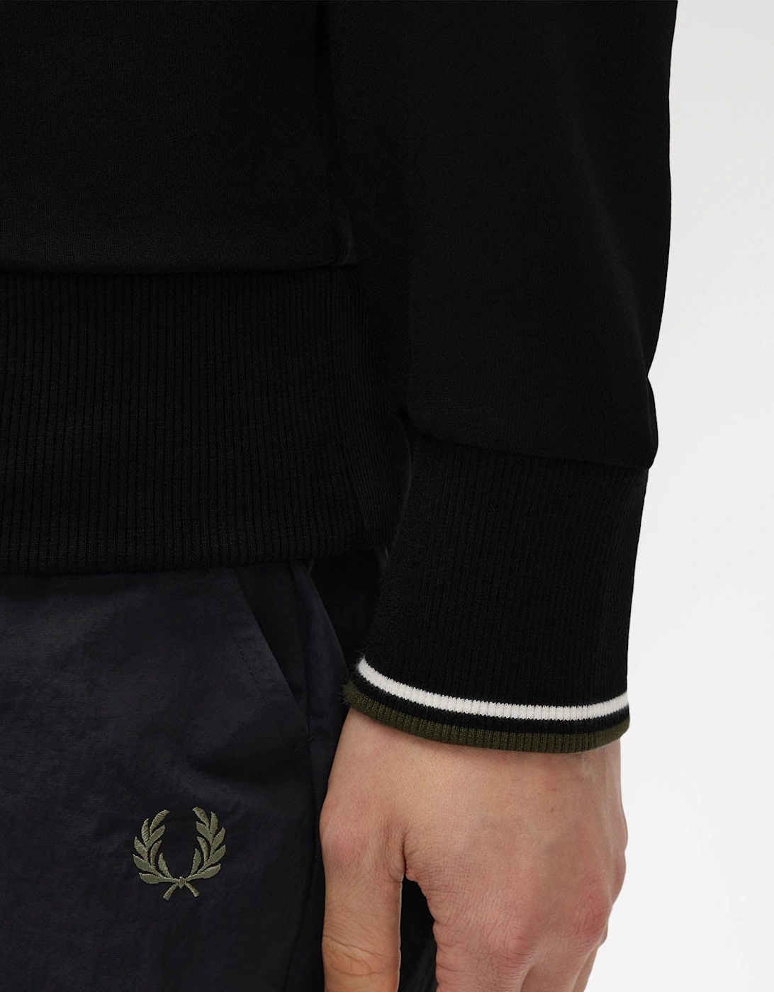 Fred Perry Mens Half Zip Sweatshirt - Black/Ecru/Laurel Wreath Green W54