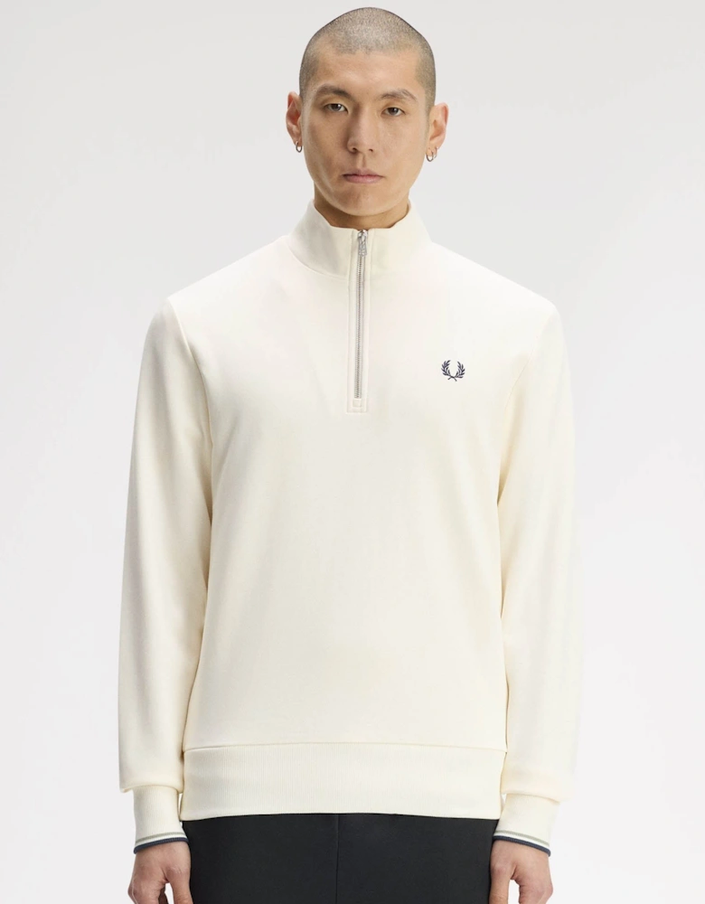 Fred Perry Mens Half Zip Sweatshirt - Ecru/Seagrass/Dark Airforce 68C